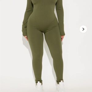 Olive Green Ribbed Jumpsuit